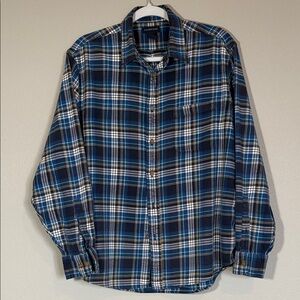 Lands' End Blue and White Plaid Button Down Shirt